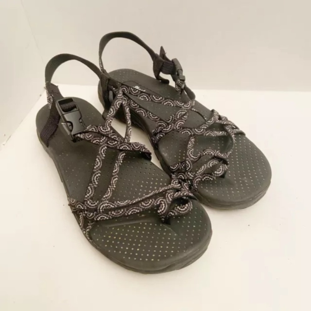 Women's Skechers sz 11 sandals Outdoor Lifestyle Black, Grey, White Strappy